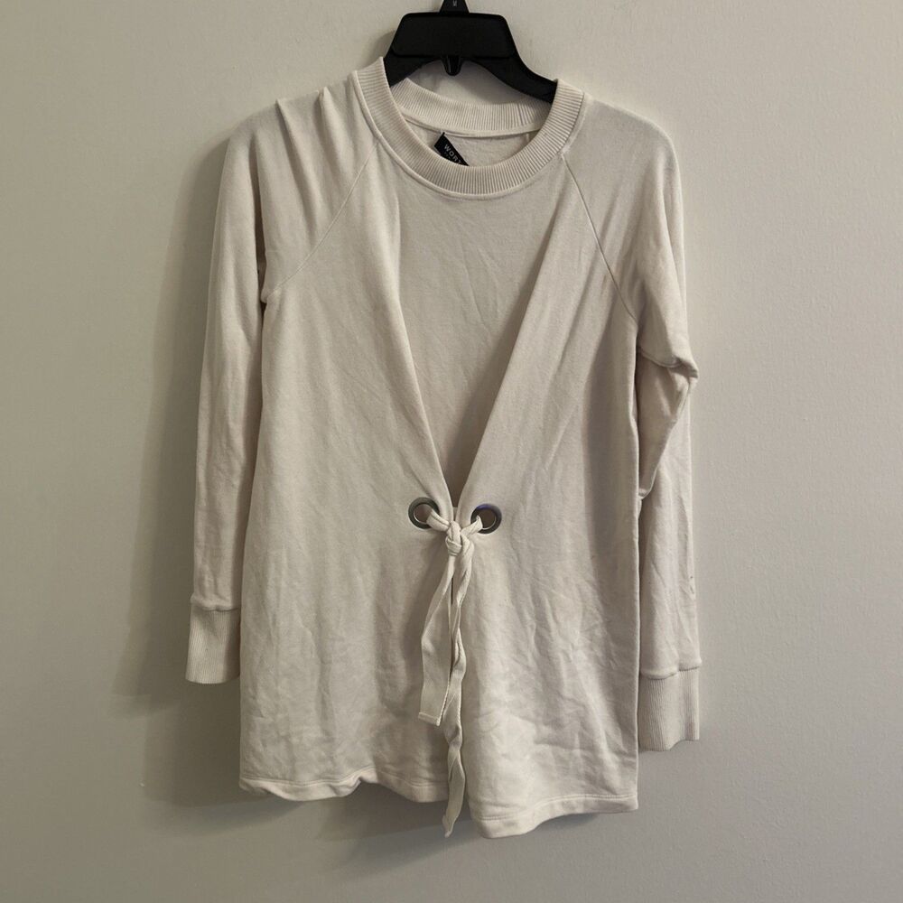 Worth New York Women’s Cream Tie Front Sweatshirt Top Size P Modal Blend